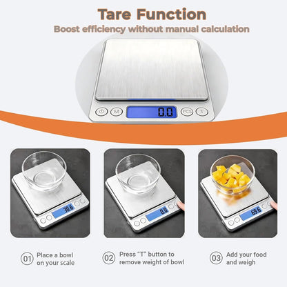 Digital Food Kitchen Scale, 105oz/0.01oz High Accuracy Mini Digital Scale for Cooking, Baking & Meal Prep, Measures in oz, Tare Function, 2 Trays, LCD Display