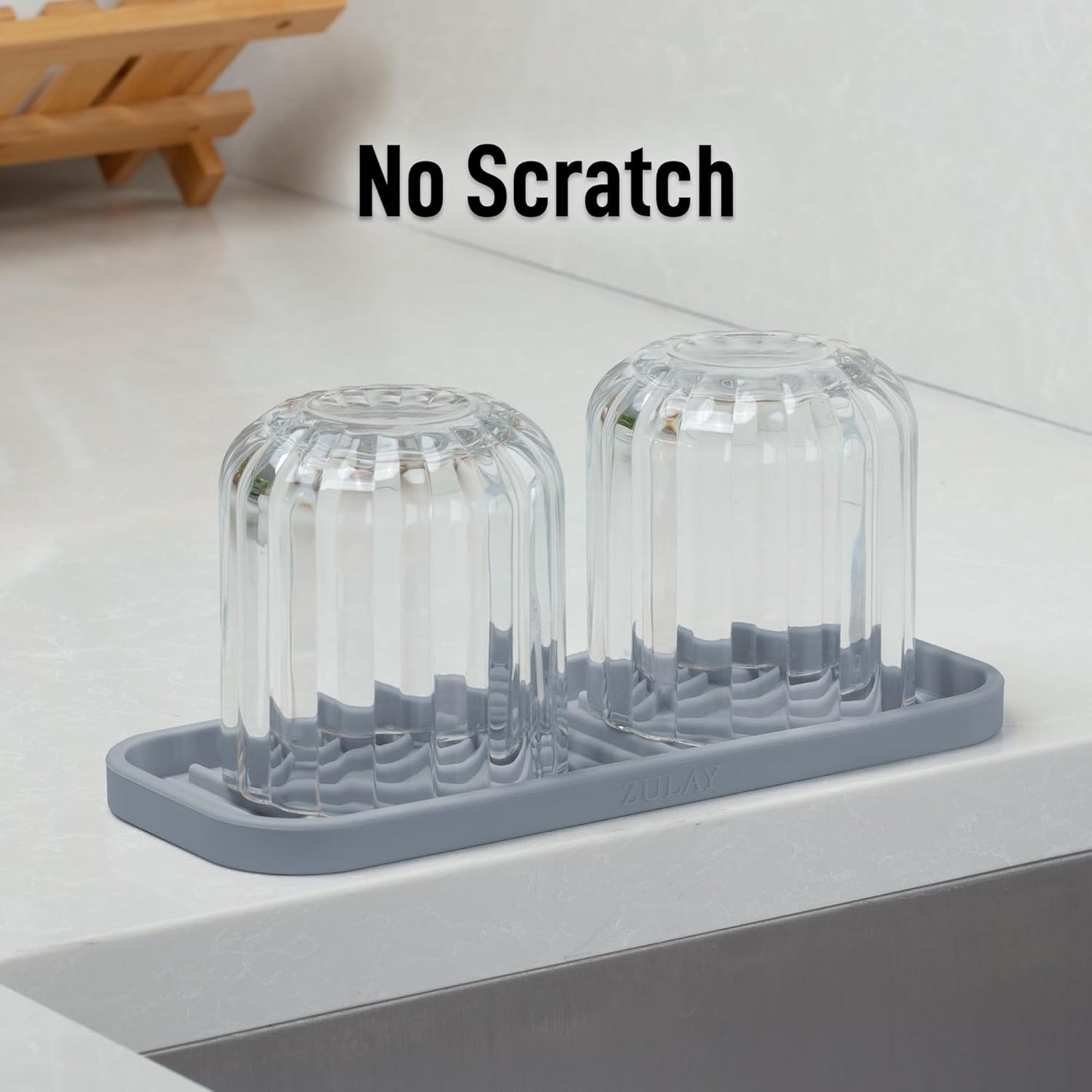 Zulay Kitchen (9x3.5in Sponge Holder for Kitchen Sink - Flexible Heavy-duty Multipurpose Sink Caddy - Counter Organizer for Kitchen, Bathroom, Makeup, Trinkets & More! (Grey)