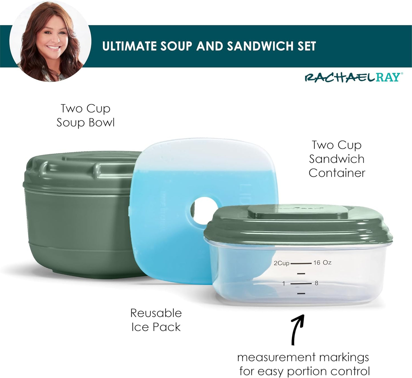 Rachael Ray Salad Container For Lunch, Salad Lunch Container For Adults, Salad Bowl Kit With Compartments For Salad Dressing & Toppings, Includes Ice Pack