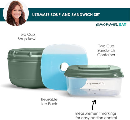 Rachael Ray Salad Container For Lunch, Salad Lunch Container For Adults, Salad Bowl Kit With Compartments For Salad Dressing & Toppings, Includes Ice Pack