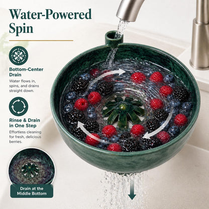 Self-Spinning Berry Washing Bowl – Automatic Fruit & Vegetable Washer, Quick Spin Basket for Berries, Grapes & Small Produce, Multipurpose Kitchen Colander