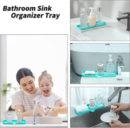 MicoYang Silicone Soap Dish with Drain Spout, Self-Draining Sink Organizer Tray for Bathroom and Kitchen, Sponges, Dispensers and Soap Holder, Non-Slip and Dishwasher Safe, Black (Compact, 4.9"×3.2")