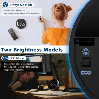 Digital Kitchen Timer, 3.8'' Large LED Display Countdown Countup Timer, Timer for Kids, Classroom Magnetic Timer, Adjustable Volume, Brightness, Easy for Cooking/Study/Office/Exercise (Ridged Knob)