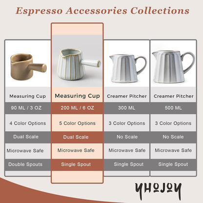 Espresso Cups Ceramic, 200ML Espresso Measuring Cup with Handle, Expresso Shots Cups with Scale, Espresso Accessories, White