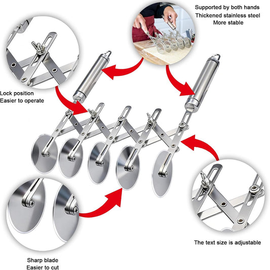 5-Wheel Pastry Cutter & Dough Divider - Adjustable Heavy Duty Stainless Steel Tool for Cinnamon Rolls, Brownies, Lattice, Pasta, Pizza | Achieve Perfect, Even Cuts Every Time
