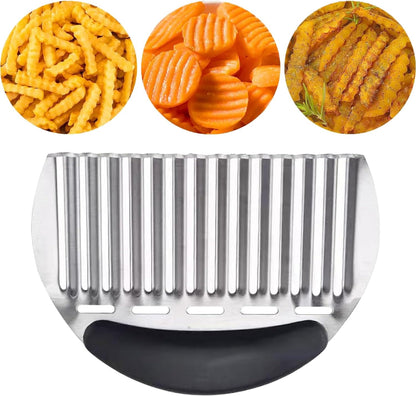 Large Crinkle Cutter French Fry Cutter, Large Crinkle Potato Slicer Wavy Chopper, Stainless Steel Wavy Slicer Crinkle Cutting Chopping Tools with Handle for Carrot Vegetable
