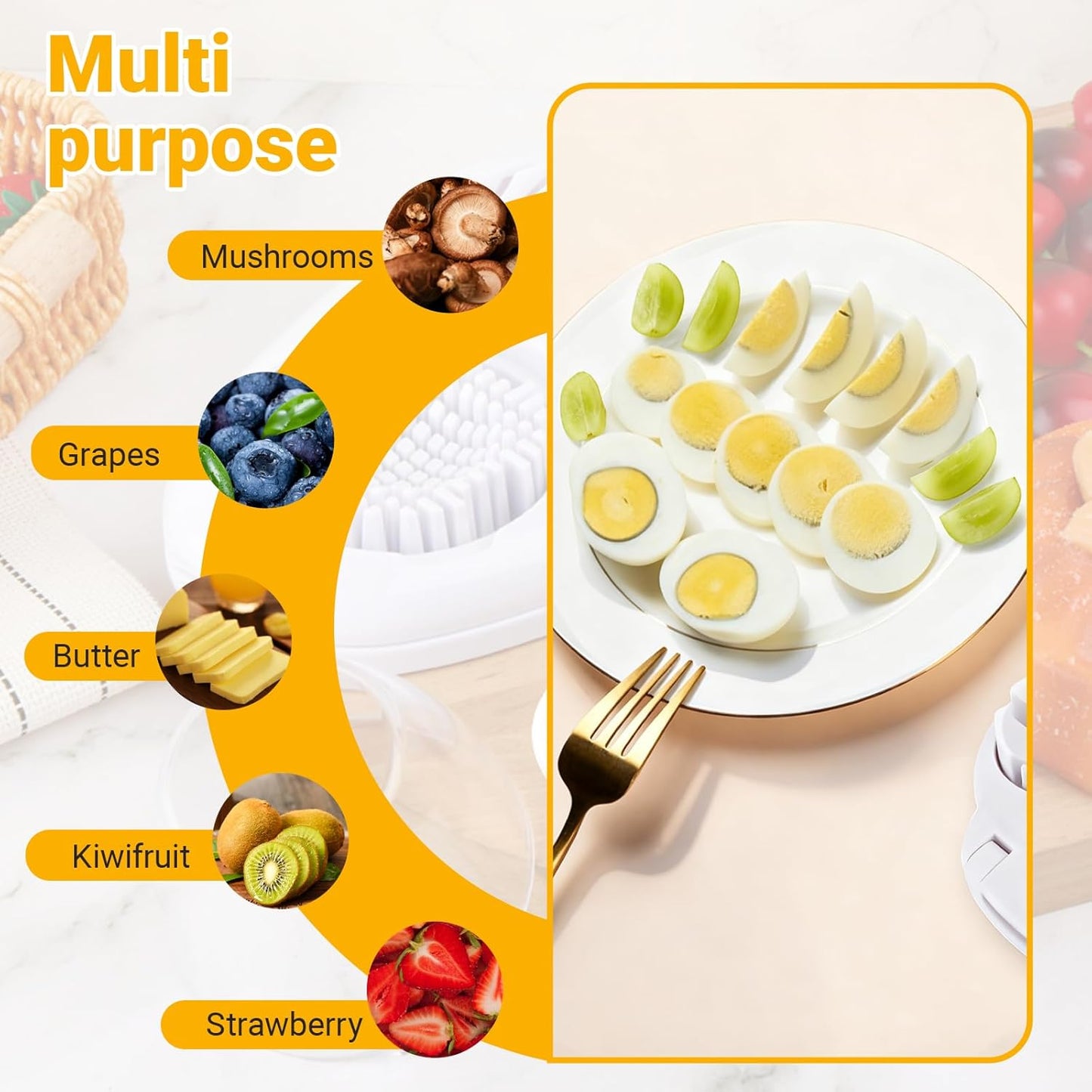 1 Pcs Heavy Duty Egg Slicer with 3 Cutting Modes, Stainless Steel Egg Cutter for Hard Boiled Eggs, Strawberry, Grape, Mushroom, Kitchen Dicer Tool, Send Goods From Local Warehouse