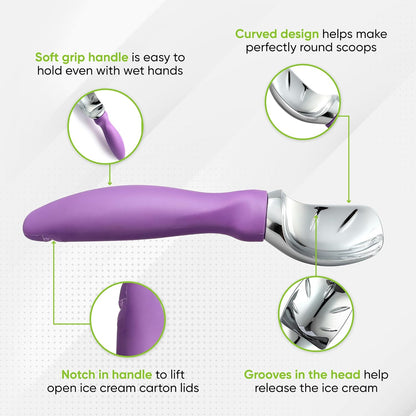 Spring Chef Heavy Duty Ice Cream Scoop with Comfortable Handle - Professional Ice Cream Scooper for Gelato, Sorbet, Cookie Dough, Melon, Frozen Yogurt - Dishwasher Safe Metal Kitchen Tool - Black
