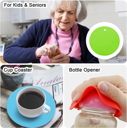 uxcell 3pcs Silicone Jar Opener Pads, 17.5cm/7" Texture Can Opener Multipurpose Round Bottle Lid Opener Non-Slip Coasters for Weak Hands Seniors Children, Orange, Blue, Gray
