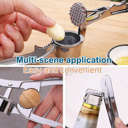 3-in-1 Multifunctional Garlic Press – Heavy Duty Garlic Mincer, Ginger Crusher & Nut Cracker/Cherry Pitter, Ergonomic Easy Squeeze, Rust Proof & Dishwasher Safe