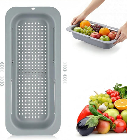 Extendable Over Sink Colander, 13.58"-18.9" Adjustable Strainer Basket for Washing Fruits & Draining Pasta, Fits Most Kitchen Sinks (Grey, 1 Pack)