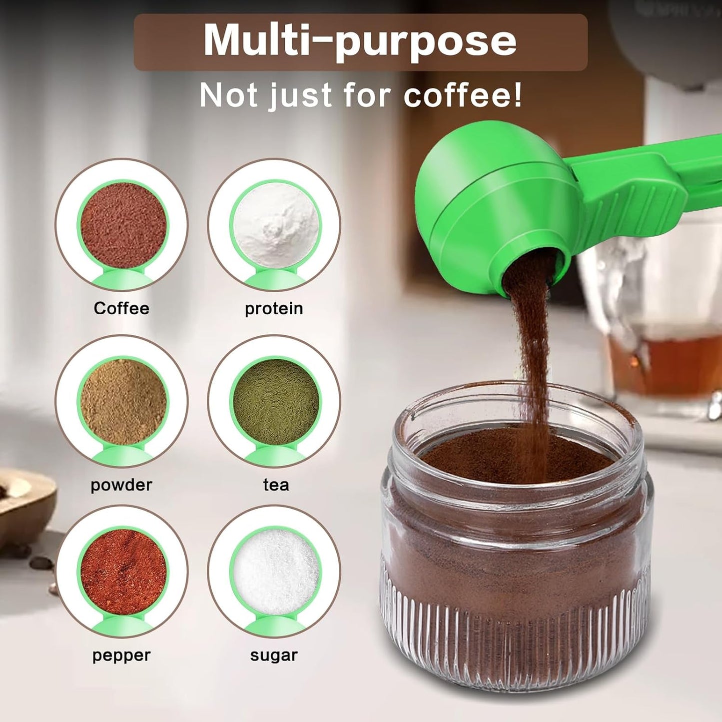 2-in-1 Coffee Scoop with Funnel, 2 Teaspoon Measuring Spoon for Reusable K Cups, Ground Coffee, Protein Powder & Tea, Mess-Free Plastic Design (Pink)