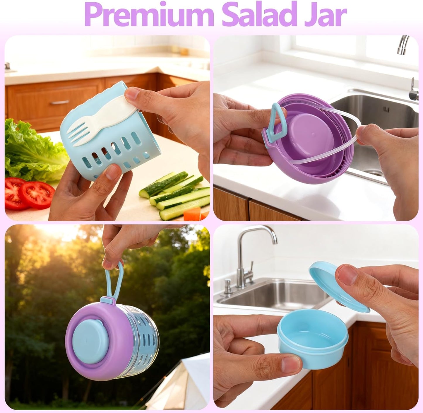 Mity rain Salad Pod with Dressing Container, Salad Jar with Inner Layer & Spoon, Salads Jars Pods with Lids, Microwave/Dishwasher/Freezer Safe Ideal for Meal Prep Office Home Travel