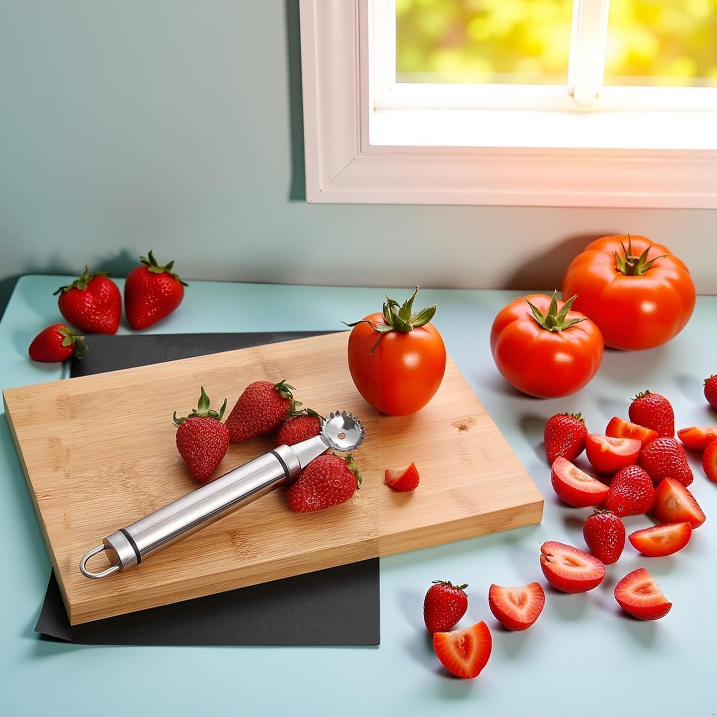 Stainless Steel Strawberry Huller and Tomato Stem Corer Tool Multi-Function Stainless Corer and Pitter Remover for Strawberry Gadgets Kitchen Tool Blade Craft Fruit, Tomato