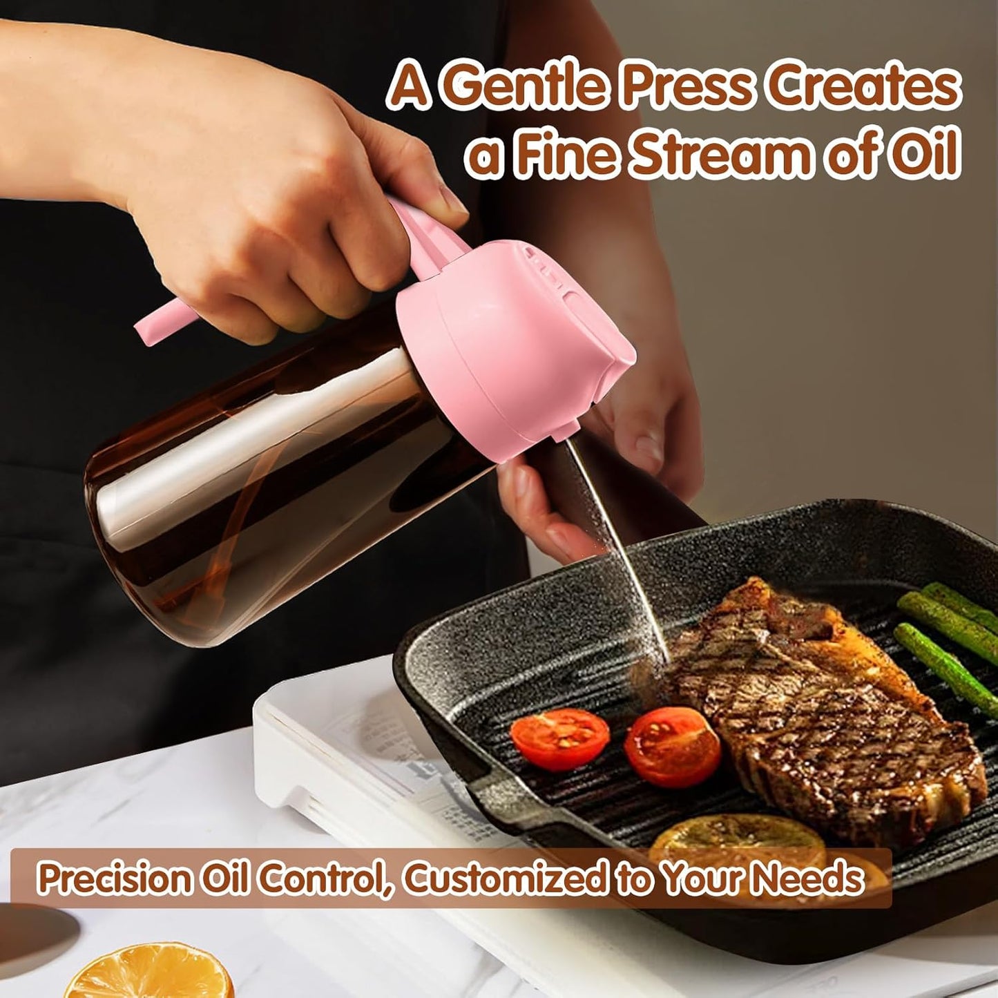 YARRAMATE 2Pcs 16oz/470ml Dark Brown Oil Sprayer for Cooking with Stickers, Food-grade Premium 2 in 1 Olive Oil Dispenser Bottle for Kitchen Gadgets, Air Fryer, Salad, Frying, BBQ (Black&OliveGreen)