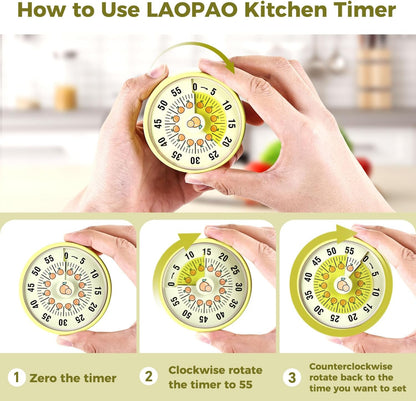 Kitchen Timer, Kitchen Countdown Cooking Reminder No Battery Required Magnetic Time Management Timer, Xmas Gift, Green