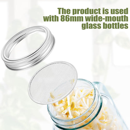 10 Pack Stainless Steel Screen Filter Strainer Lid for 86mm Wide Mouth Mason Jar, Sprouting Lids, Mason Jar Sprouting Lids, Regular Mouth Mesh Bean Sprout Sieve Lids for Bean, Alfalfa, Broccoli