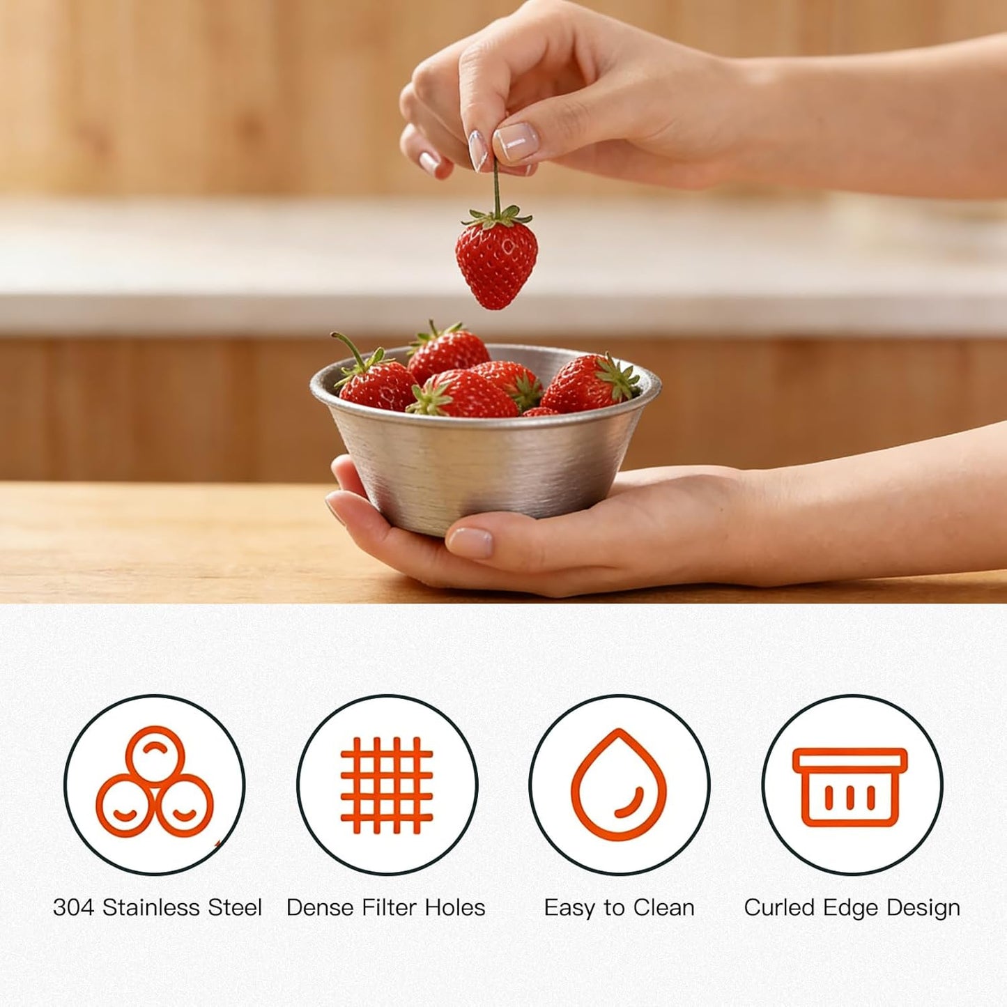 304 Stainless Steel Rice Washer & Small Colander: 5.5-Inch Fruit Washing Bowl with Strainer, Multifunctional Rice Strainer (700ML)