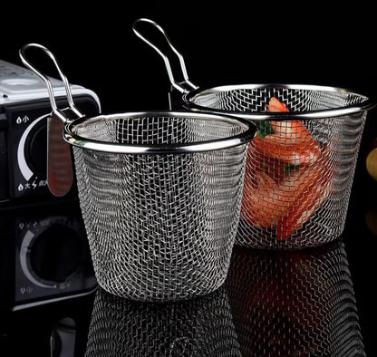 Stainless Steel Pasta Basket, Fine Mesh Strainer with Handle, Mesh Spider Food Dumpling Noodle Strainer Food Strainer Kitchen Utensils