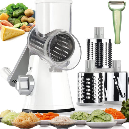 Round Mandoline Drum Slicer Rotary Cheese Grater Veggie Slicer Vegetable Carrot Shredder Nut Chopper Blue