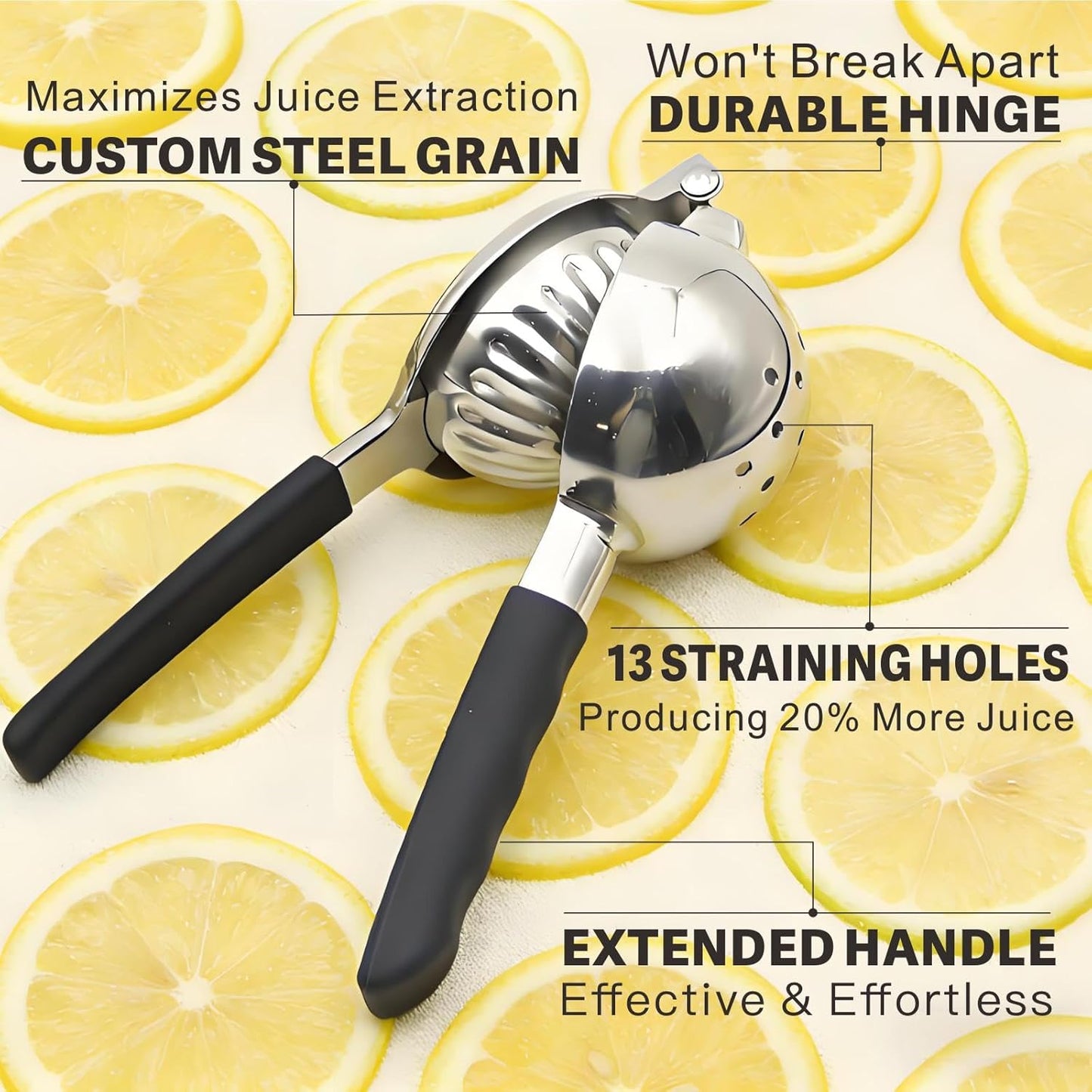 Stainless Steel Lemon Squeezer, Manual Citrus Juicer with Non-Slip Handles, 304 Grade Steel Large Manual Lemon Press Juicer, Ergonomic Design Handheld Lime Squeezer Fruit Juicer