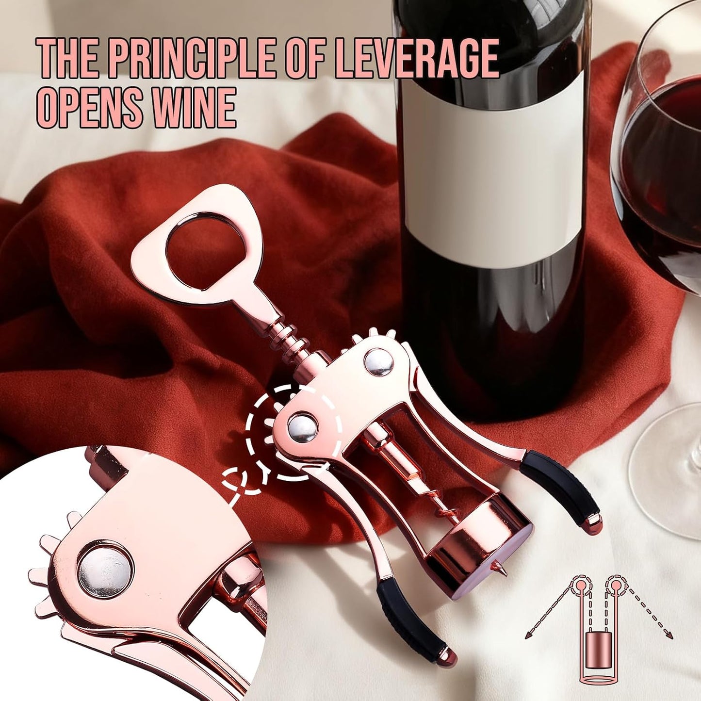 Wine Opener, Zinc Alloy Premium Wing Corkscrew with Multifunctional Bottles Opener, Sharp Wine Corkscrew with Ergonomic Non-Slip Wing Handle, Upgrade