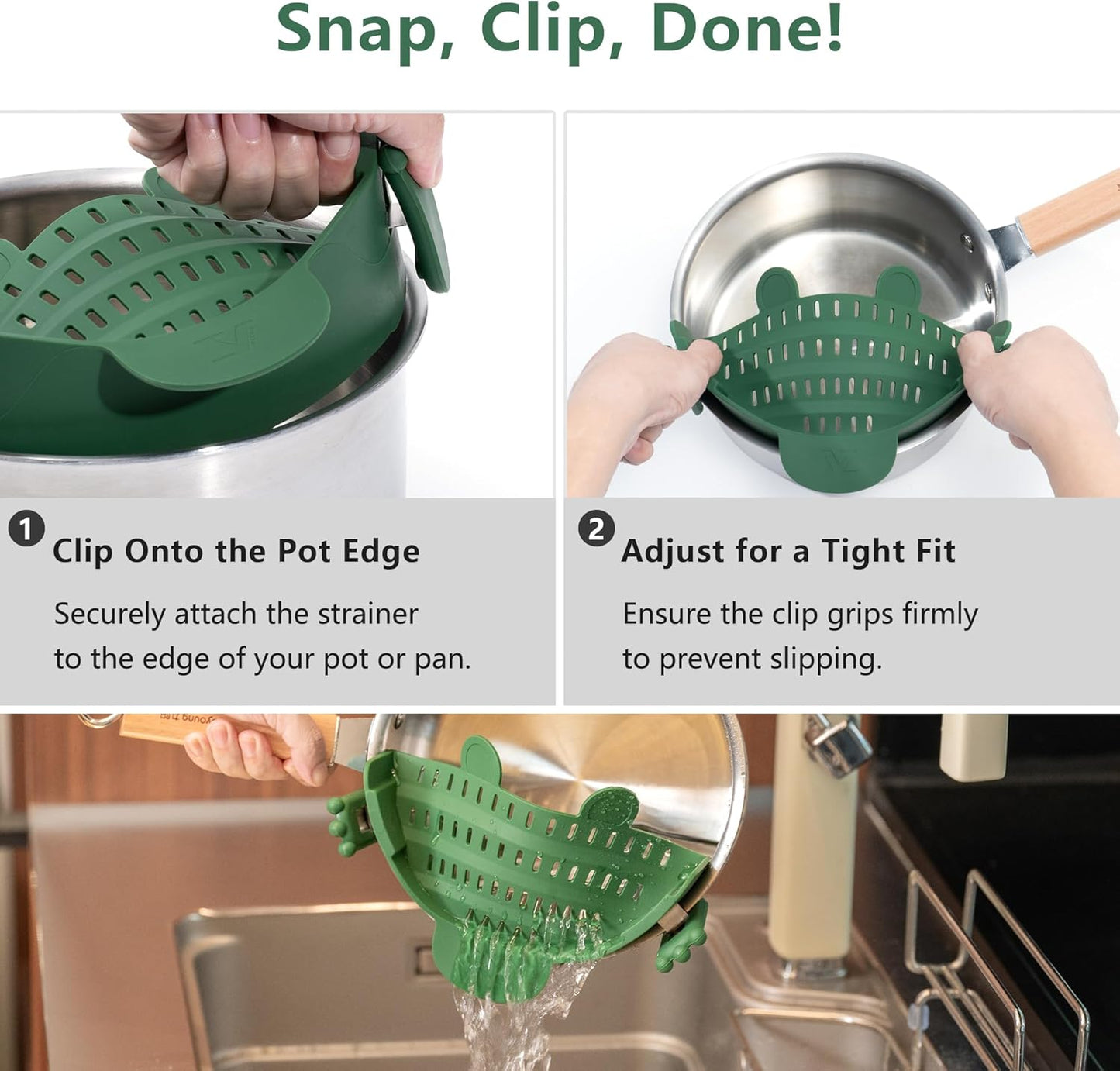 Li&Zhao Clip on Strainer - Fine Mesh Strainer Pasta Strainer Pot Strainers for Kitchen Collapsible Colander Food Strainer(Green)