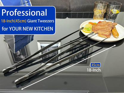 JETKONG 2 Pcs 12-Inch Kitchen Tweezers Fine Tweezer Tongs, Extra-Long Stainless Steel Cooking Tweezers (Silver)