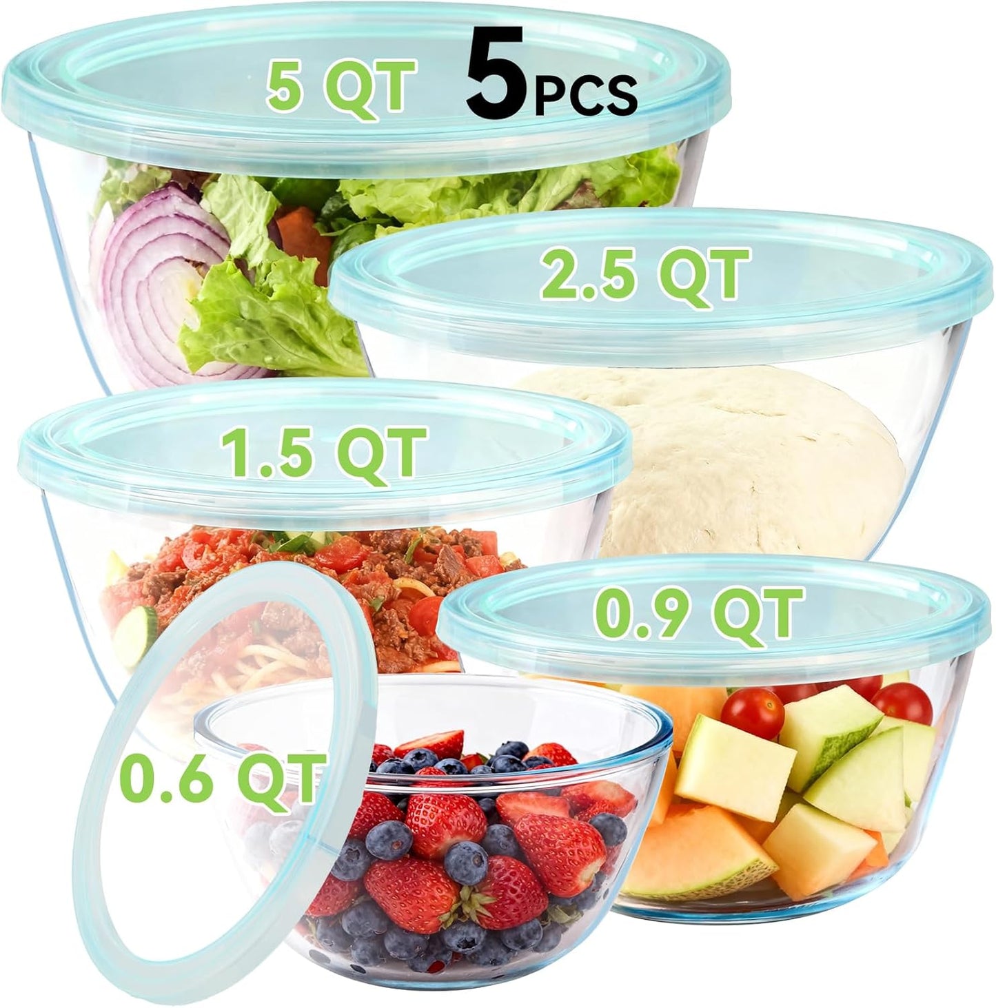 YUANYE 4 Pack Glass Mixing Bowls with Lids Set (3/1.7/0.9/0.6QT),Thick Glass Large Salad Bowl Set, Nesting Kitchen Bowls for Serving, Prepping, Cooking and Baking, Dishwasher, Oven,Microwave Safe