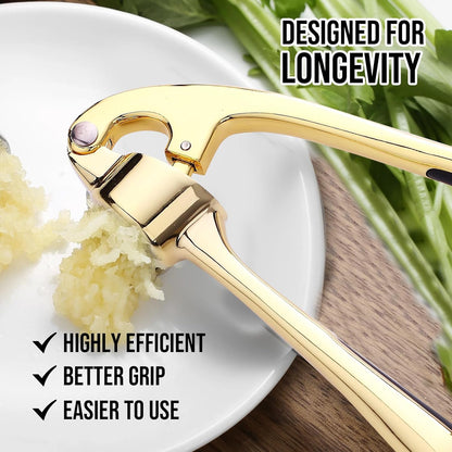 Premium Garlic Press, Professional Garlic Mincer, Easy to Squeeze and Clean, Rust Proof & Dishwasher Safe, Efficient Ginger Crusher- Gold…