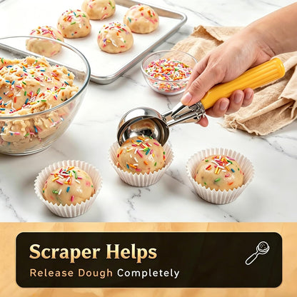 Fayomir 2 oz Scoop, Cookie Scoop for Baking, 2 oz Ice Cream Scoop with Trigger, #16 Disher, Portion Scoop, Blue Handle, Food Scoop for Ice Cream, Muffin, Cupcake Batter, Mashed Potato, Cookie Dough