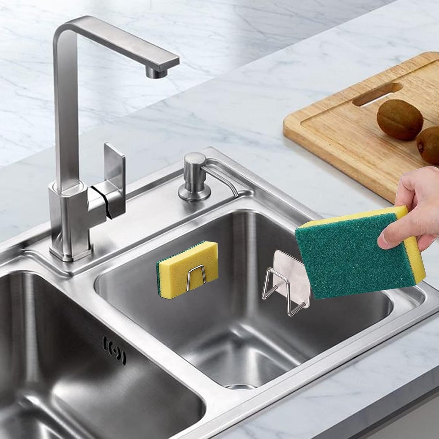 2Pcs Sponge Holder for Kitchen Sink，Strong Adhesive Small Sponge Holder，Sink Holder for Brush and Sponge，Premium Rustproof SUS304 Stainless Steel Rust Proof Waterproof (Silver)