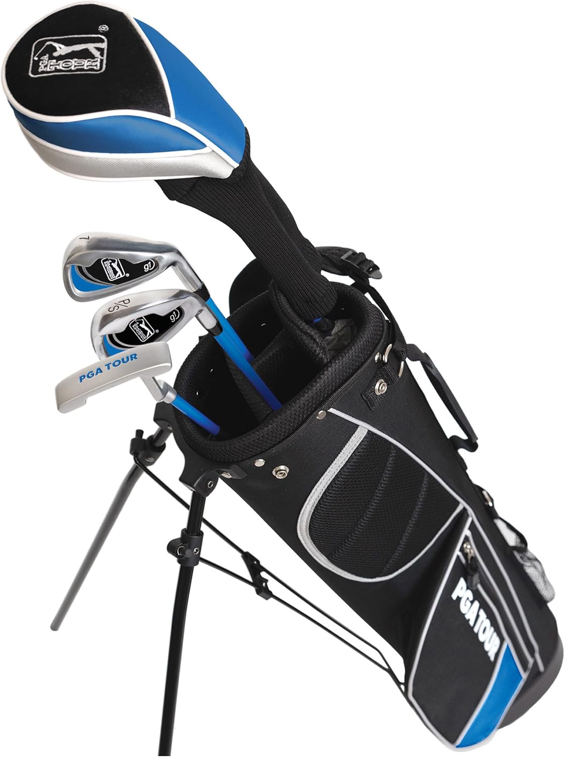 PGA Tour Youth Golf Club Set for Ages 8-12 & 12+ (4’8”–5’10”), Right and Left-Handed Kids Golf Sets – Beginner Junior Golf Clubs with Lightweight Stand Bag, Mallet Putter, Hybrid, Driver