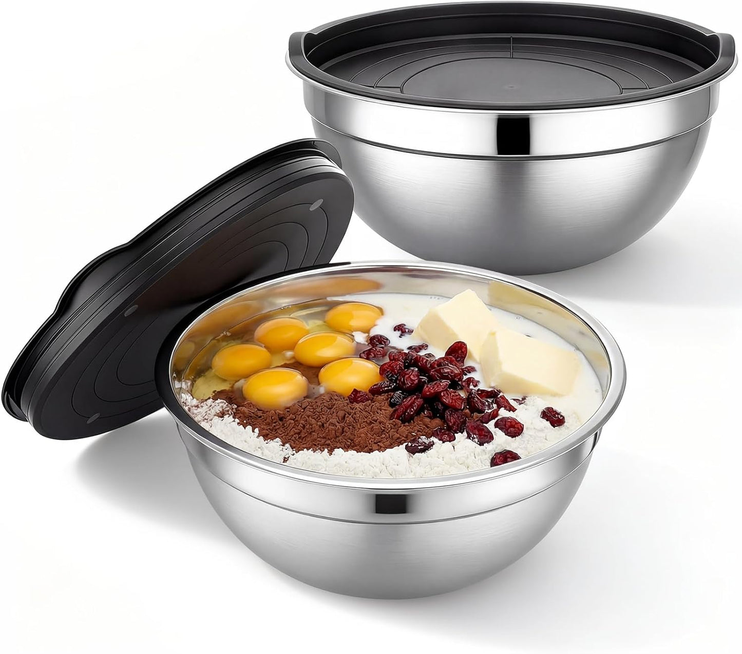 Beasea Mixing Bowls with Lids, 3 Pack 3.4 QT Kitchen Stainless Steel Mixing Bowls with Airtight Lids, Metal Nesting Set for Baking, Prepping, Serving, Salad and Food Storage