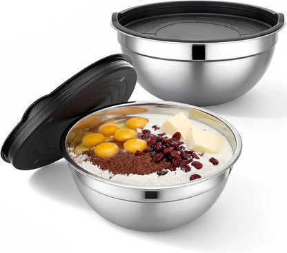 Beasea Mixing Bowls with Lids, 3 Pack 3.4 QT Kitchen Stainless Steel Mixing Bowls with Airtight Lids, Metal Nesting Set for Baking, Prepping, Serving, Salad and Food Storage