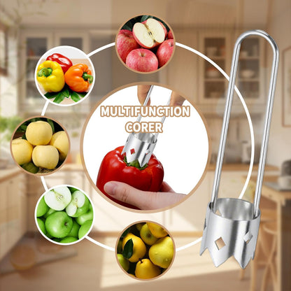 Apple Corer Tool, Upgraded Stainless Steel Bell Pepper Corer Seed Remover Tool, Apple Core Remover, Multifunctional Vegetable and Fruit Corer Tools Kitchen Gadgets (Silver)