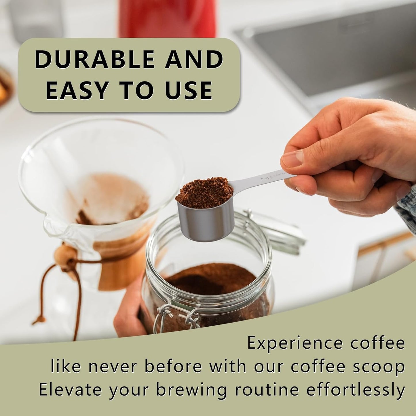LEIFENY 1PCS 2 Tablespoon(2tbsp, 30ml, 1/8cup) Coffee Scoop, Long Handle Measuring Spoon, Stainless Steel Scooper