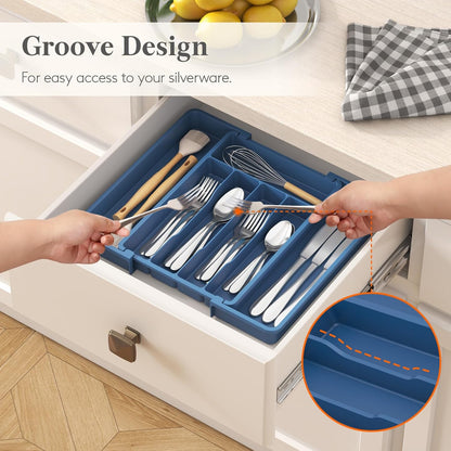 Lifewit Silverware Drawer Organizer, Expandable Utensil Tray for Kitchen, BPA Free Flatware and Cutlery Holder, Adjustable Plastic Storage for Spoons Forks Knives, 11-18 x 14", Black