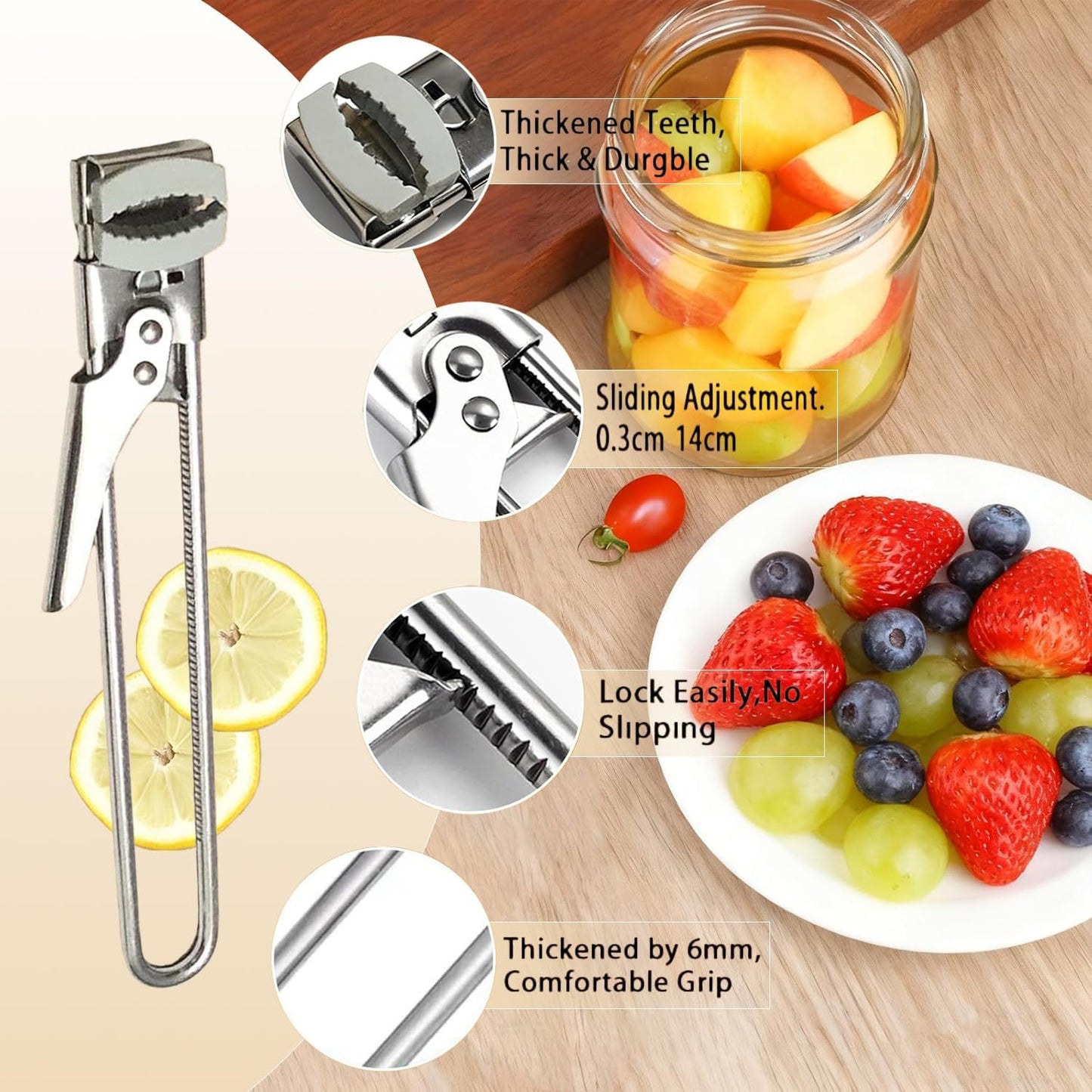 2026 New Kitchen Gadget Accessories, Adjustable Stainless Steel Jar Opener - Easy Grip for Weak Hands, Seniors, Men, Kids, Multifunctional Stainless Steel Can Opener