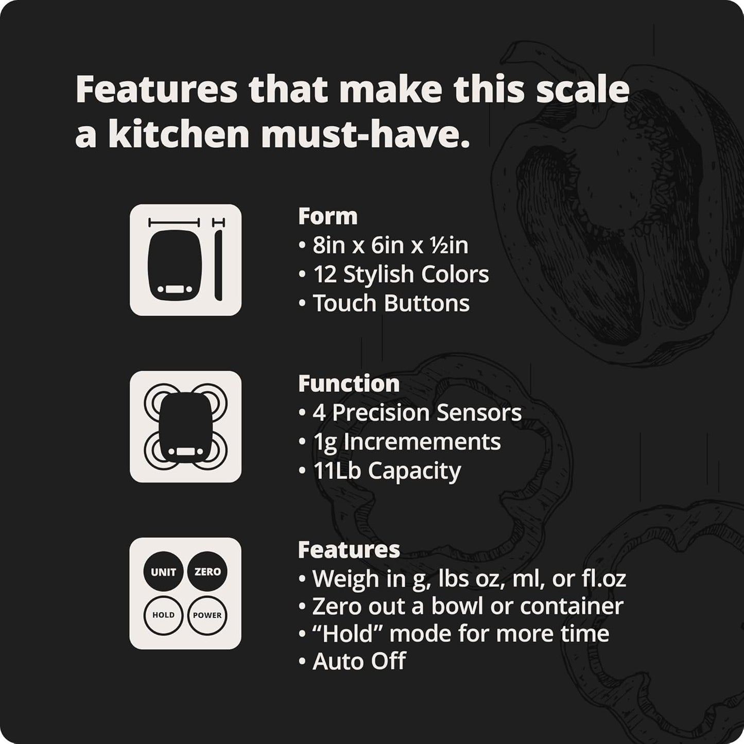 Greater Goods Food Scale – Digital Kitchen Scale, 1g Precision, Easy-Tare & Quick Conversion, Slim Compact Design, Durable & Portable | Ideal for Cooking, Baking & Meal Prep