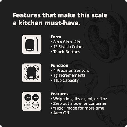 Greater Goods Food Scale – Digital Kitchen Scale, 1g Precision, Easy-Tare & Quick Conversion, Slim Compact Design, Durable & Portable | Ideal for Cooking, Baking & Meal Prep