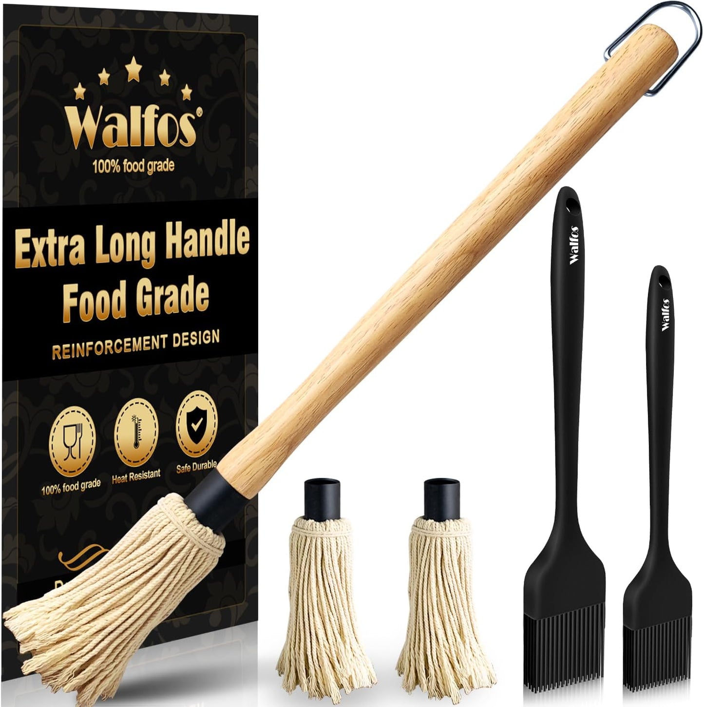 Walfos 600°F Heat Resistant Silicone Basting Brushes BPA Free Pastry Brush, Spread Oil Butter Sauce for BBQ Grill Baking Kitchen Cooking, Dishwasher Safe (2 SIZE)