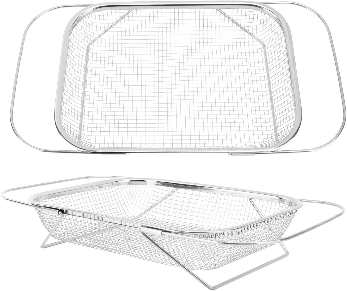 JTLB Over The Sink Colander Strainer Basket Stainless Steel for Kitchen Sink with Handles Fine Mesh Expandable Kitchen Essentials Rectangle (Gold)