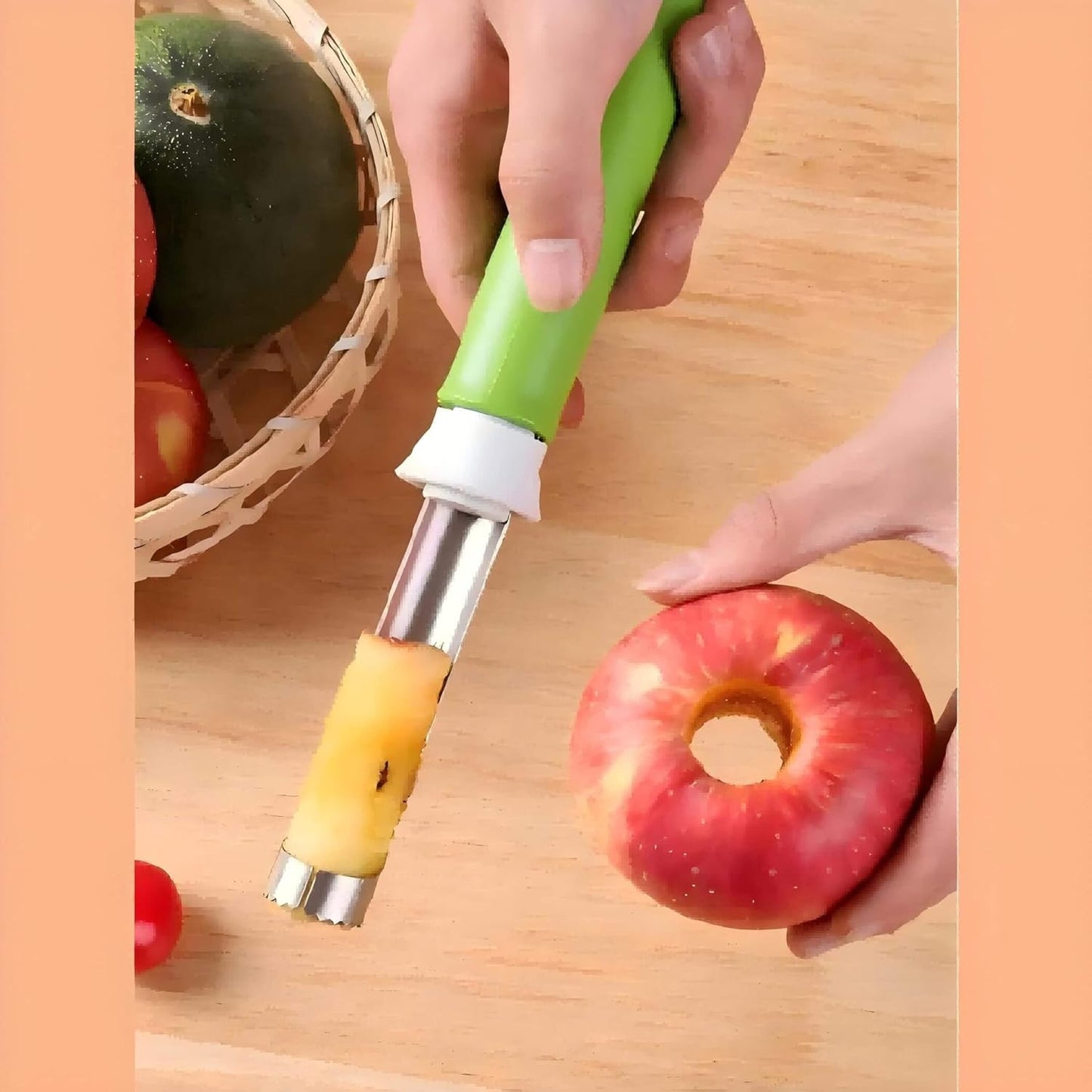 2-in-1 Retractable Fruit Corer and Peeler, Stainless Steel Vegetable Peeler and Core Remover Tool for Apples, Pears, Potato, Ergonomic Kitchen Gadget for Food Prep, Red, 8.86 x 1.3 in