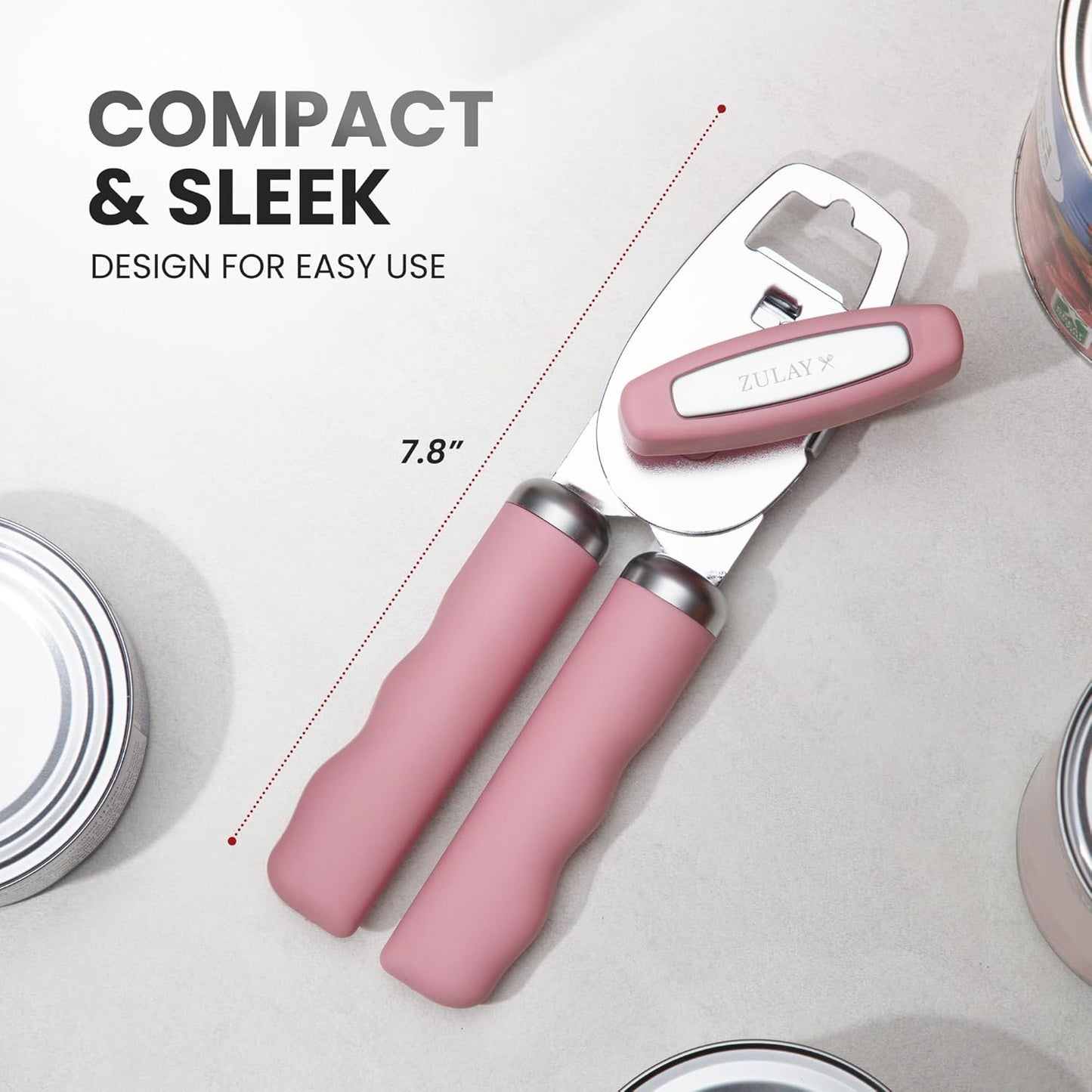Zulay Kitchen Heavy Duty Stainless Steel Can Opener Manual with Bottle Opener - Rust Proof Manual Can Opener With Turn Knob & Comfy Soft Grip Handles - Black