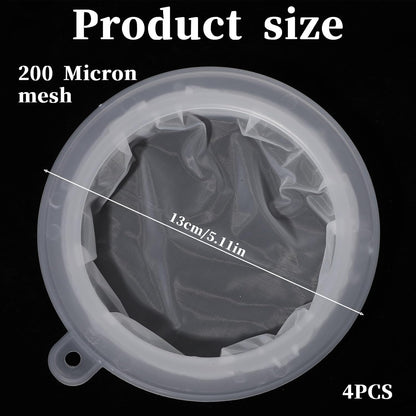 4 Pieces 200 Mesh Strainer, Nylon Straining for 5 Inch Kitchen Funnels Reusable Easy to Clean Food Filter Strainer for Cooking Oil Milk Juice Wine Cheese Whey Grease Coffee grease filter Chia Seeds