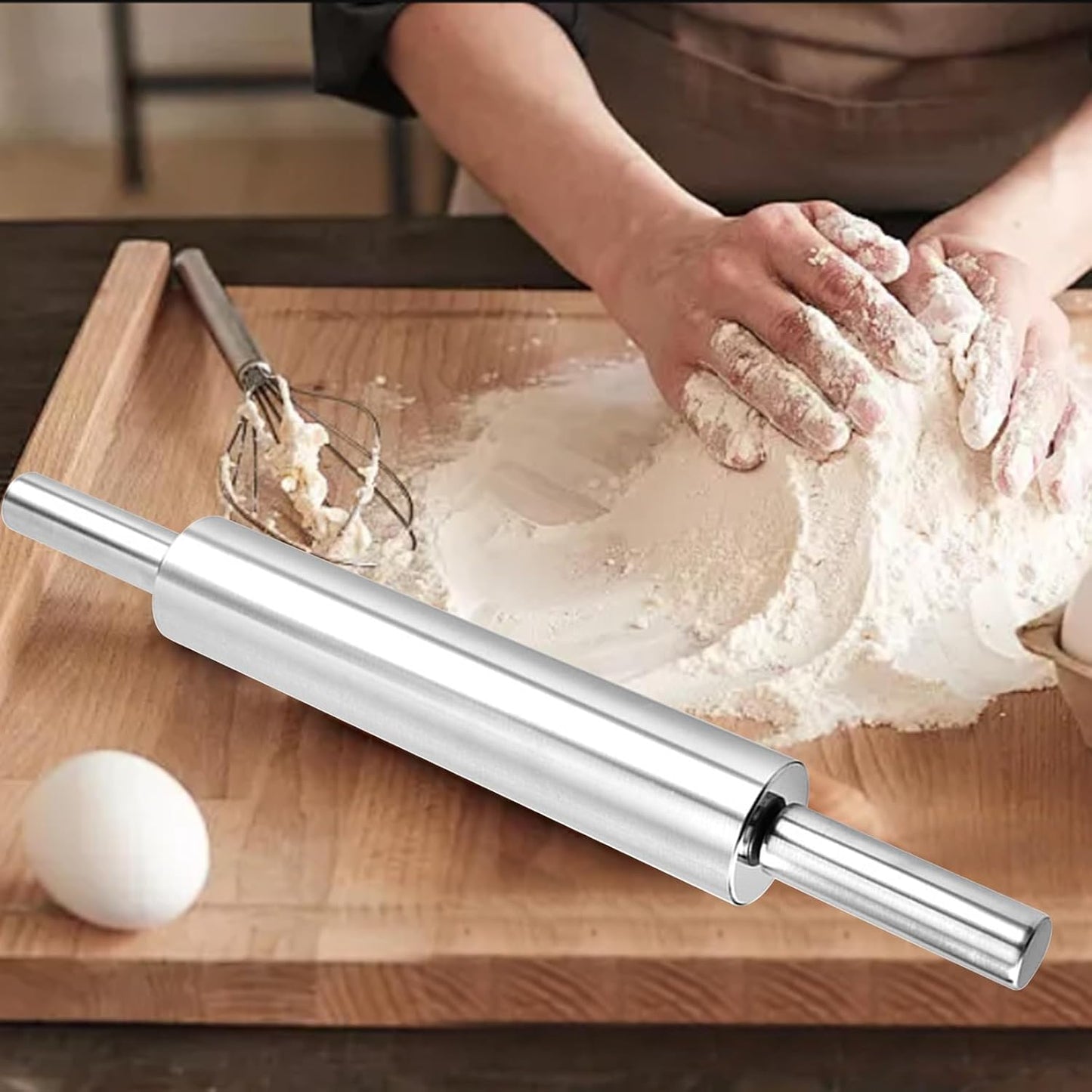 17'' Stainless Steel Rolling Pin, Smooth Dough Roller for Baking, Pizza, Chapati, Cookies, Noodles, Dough Pie, Easy to Clean