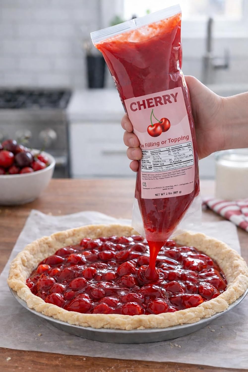 Cherry Pie & Pastry Filling Easy Squeeze Bag, 2 lb – Thick Non-Soaking Cherry Filling for Cakes, Cookies, Cheesecake & Desserts