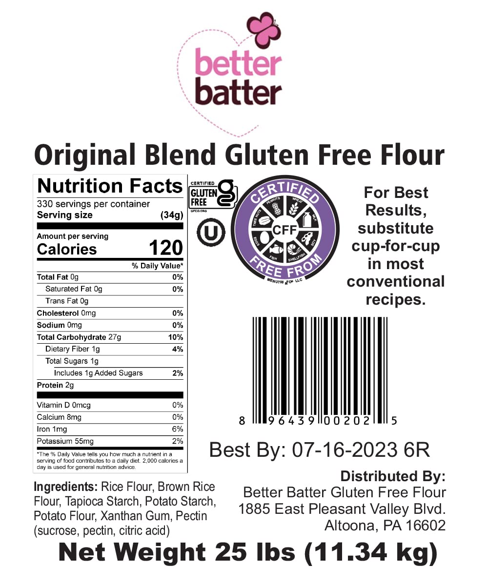 Better Batter Original Blend Multipurpose Gluten Free Flour 2.5lb – Certified GFCO, Vegan, Kosher, Non-GMO – Top 9 Allergen Free, Award Winning Cup-for-Cup Baking Alternative to Regular Wheat Flour