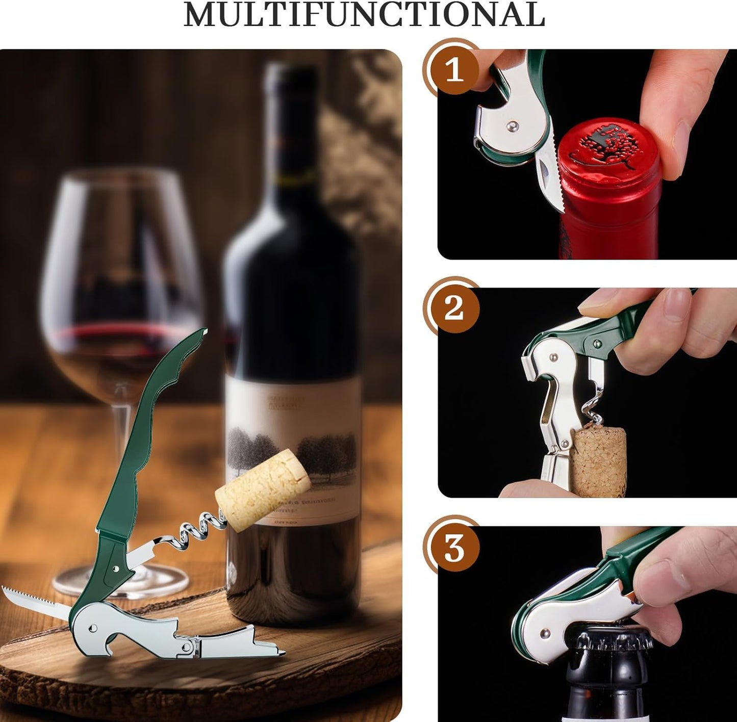 HYZ 2-Pack Wine Opener Waiter Corkscrew, Professional Wine Key for Servers, Bartender, with Foil Cutter, Manual Wine Bottle Opener Double Hinged (Black)